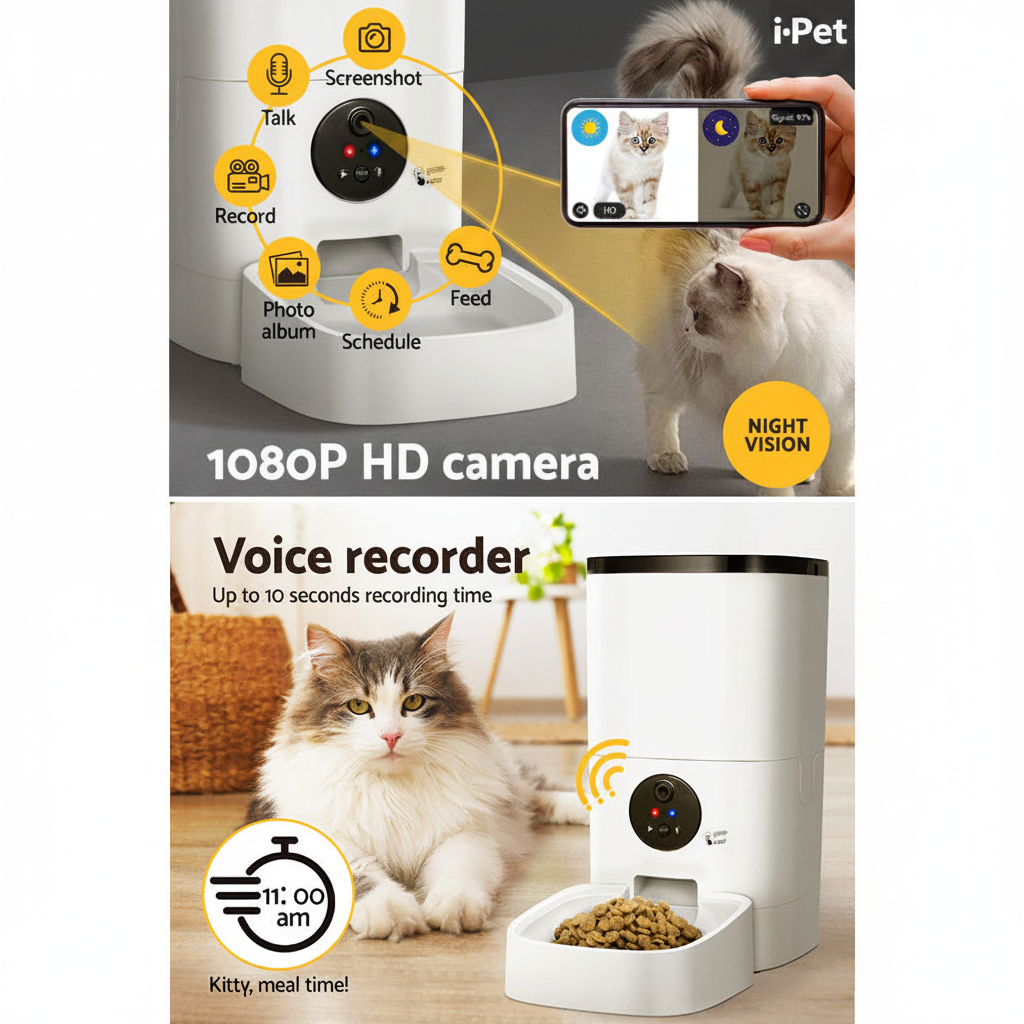 i.Pet 6L Auto Pet Feeder with HD Camera | WiFi App | Night Vision | Timer