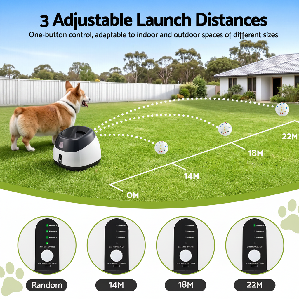 i.Pet Dog Ball Launcher | 6 ETPU Balls | 14/18/22m Range | Remote & Auto Modes